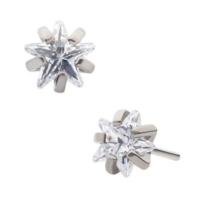 Titanium Threadless with Prong Set CZ Star Shape Top