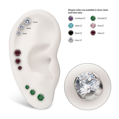 Titanium Threadless Semi-Bezel Set Gem Top