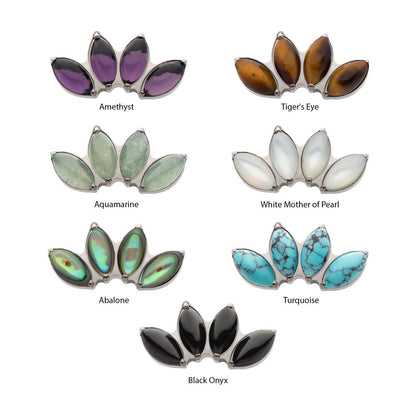 Titanium Threadless with Prong Set 4-Cluster Marquise Stones Fan Shape Top