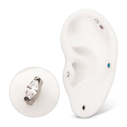 Titanium Threadless Double V-Prong 3mm Marquise Gem Top