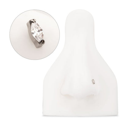 Titanium Threadless Double V-Prong 3mm Marquise Gem Top