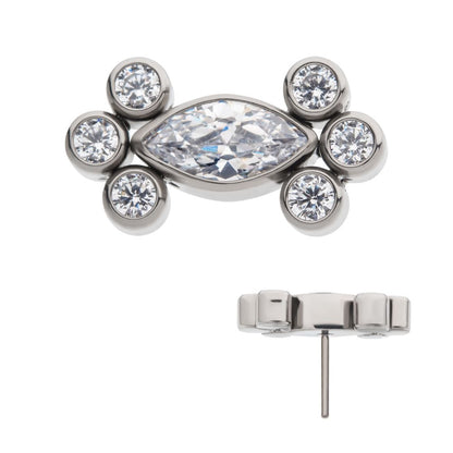 Titanium Threadless with Clustered Bezel Set Marquise & Round CZ Top