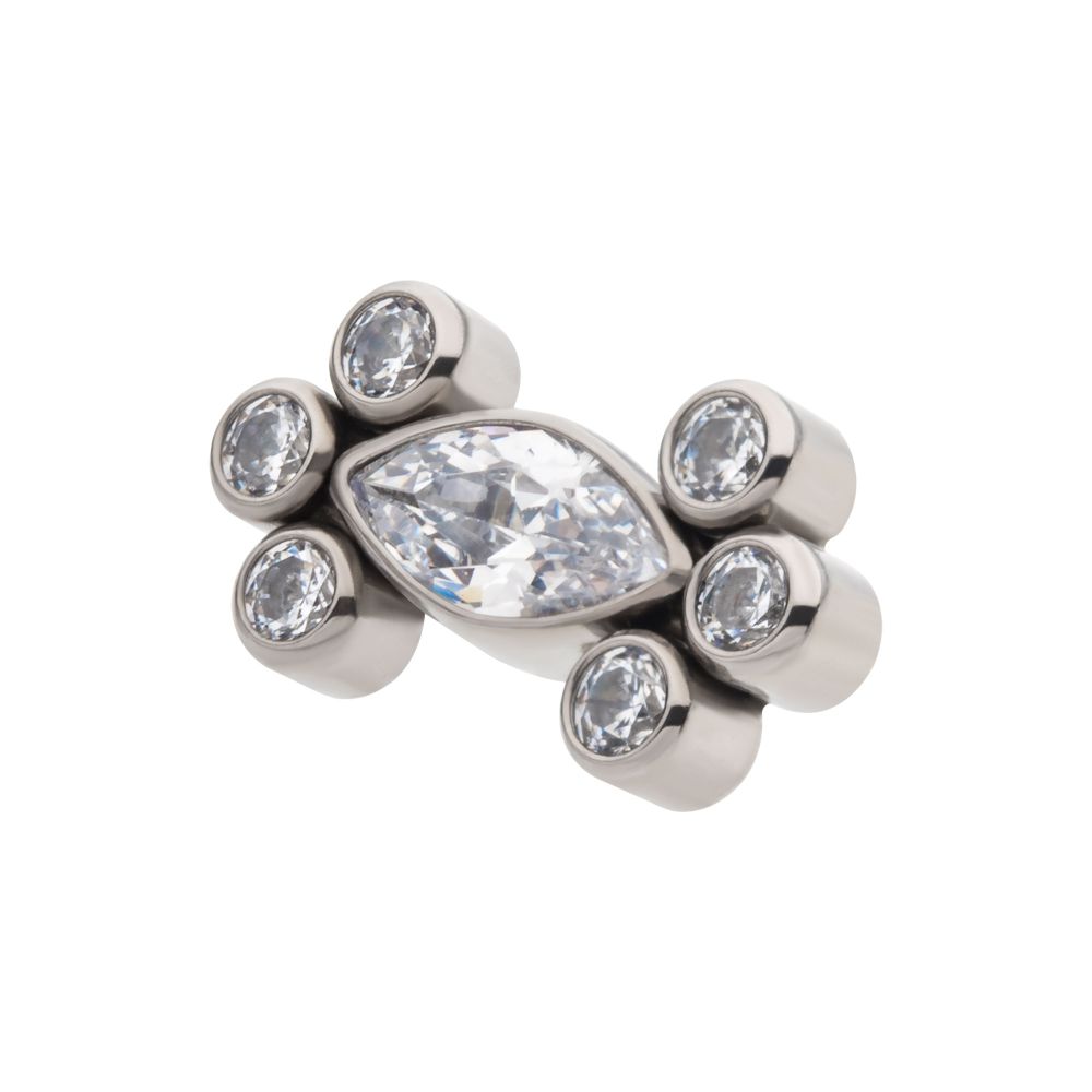Titanium Threadless with Clustered Bezel Set Marquise & Round CZ Top