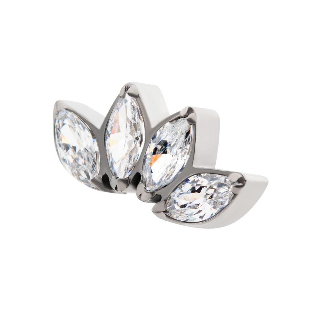 Titanium Threadless 4 Cluster Fan Shape Top with Prong Set Marquise CZ/Opal 