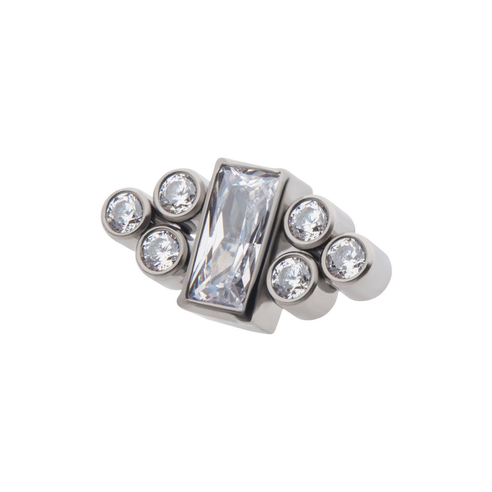 Titanium Threadless Bezel Baguette & Round CZ 7-Cluster Top