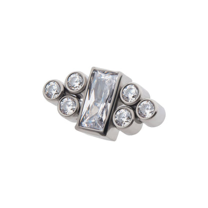 Titanium Threadless Bezel Baguette & Round CZ 7-Cluster Top