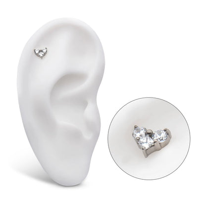 Titanium Threadless with Prong Set Round & Princess Gem 3-Cluster Heart Shape Top