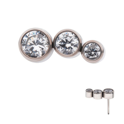 Titanium Threadless Bezel Set CZ/Opal Staggered 3-Cluster Top