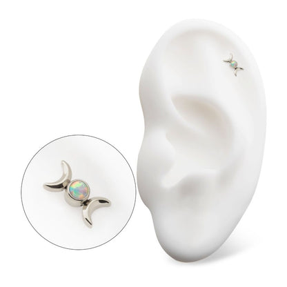 Titanium Threadless Bezel Set Round Opal Triple Moon Phase Top