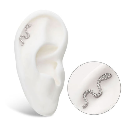 Titanium Threadless with Pave Set CZ Snake Top