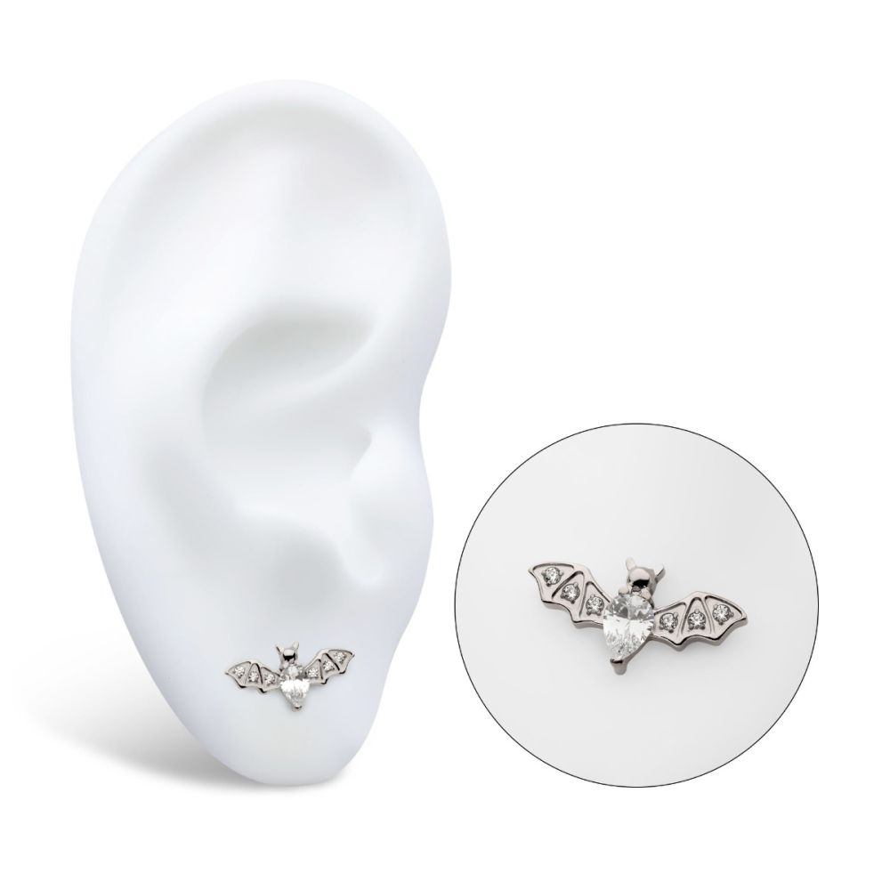 Titanium Threadless with Round & Teardrop CZ Flying Bat Top