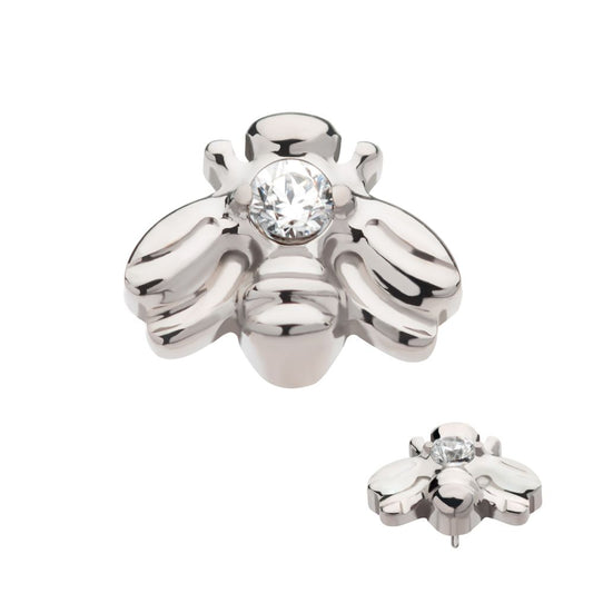 Titanium Threadless with Prong Set CZ Bee Top