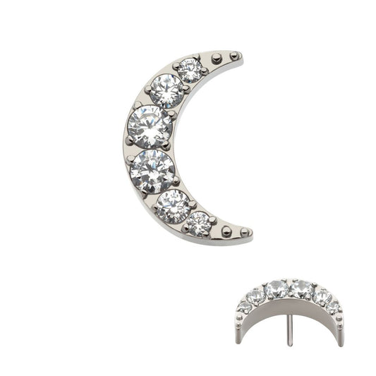 Titanium Threadless with Pave Set CZ Crescent Moon Top