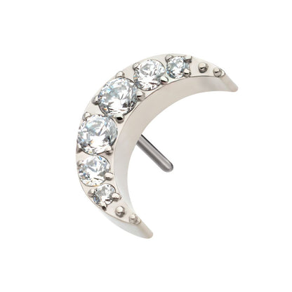 Titanium Threadless with Pave Set CZ Crescent Moon Top