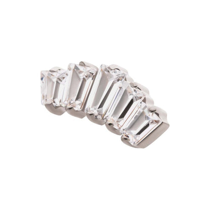 Titanium Threadless Prong Set Baguette CZ 5-Cluster Fan Shape Top