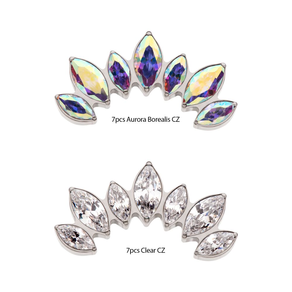 Titanium Threadless with Prong Set Marquise Clear CZ 7-Cluster Fan Shape Top