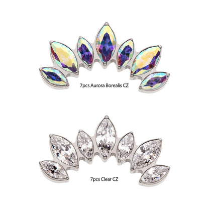 Titanium Threadless with Prong Set Marquise Clear CZ 7-Cluster Fan Shape Top