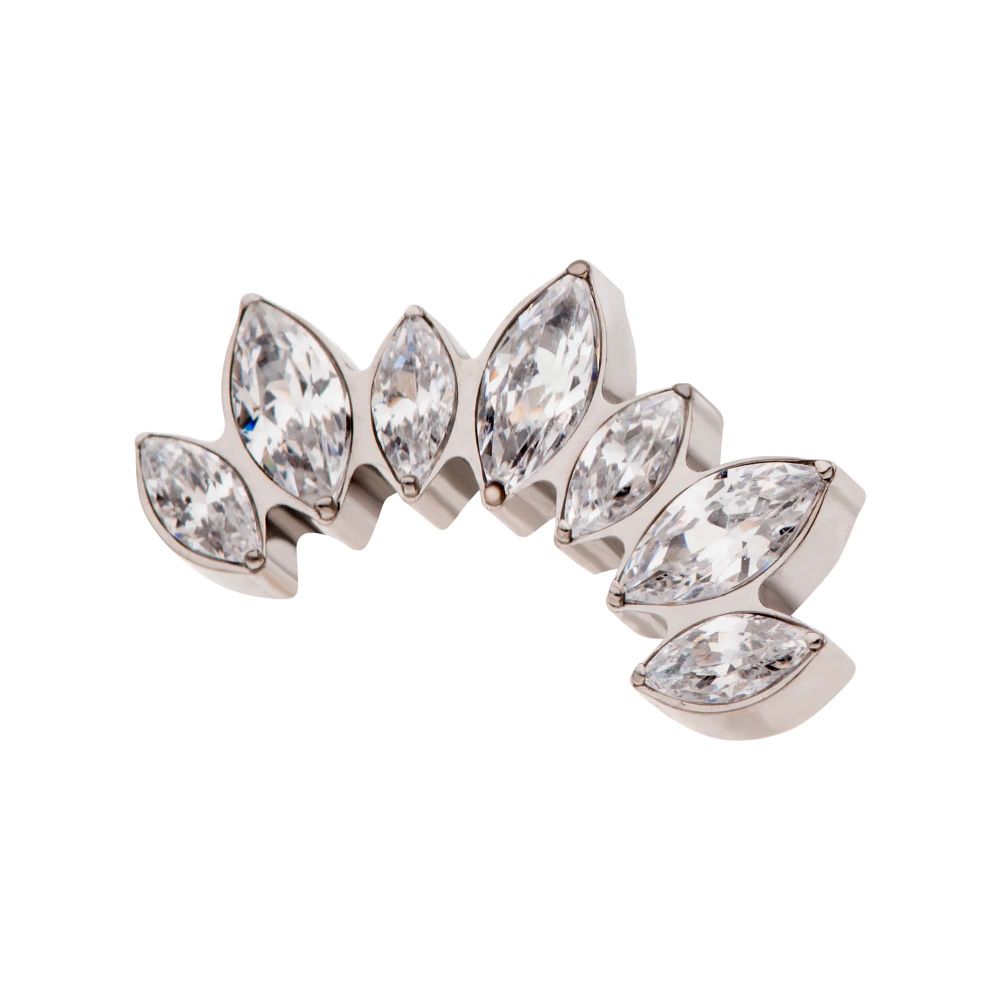 Titanium Threadless with Prong Set Marquise Clear CZ 7-Cluster Fan Shape Top