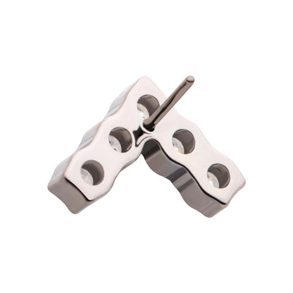Titanium Threadless with Prong Set Round Clear CZ Chevron Shape Top