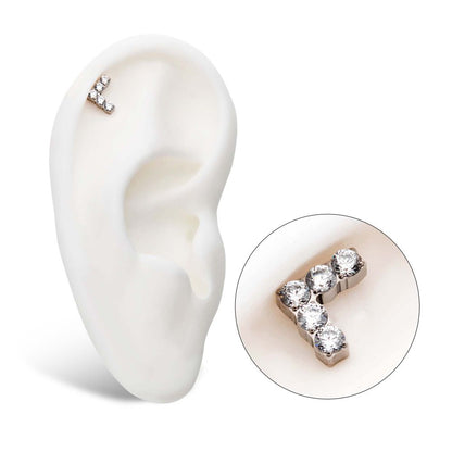 Titanium Threadless with Prong Set Round Clear CZ Chevron Shape Top