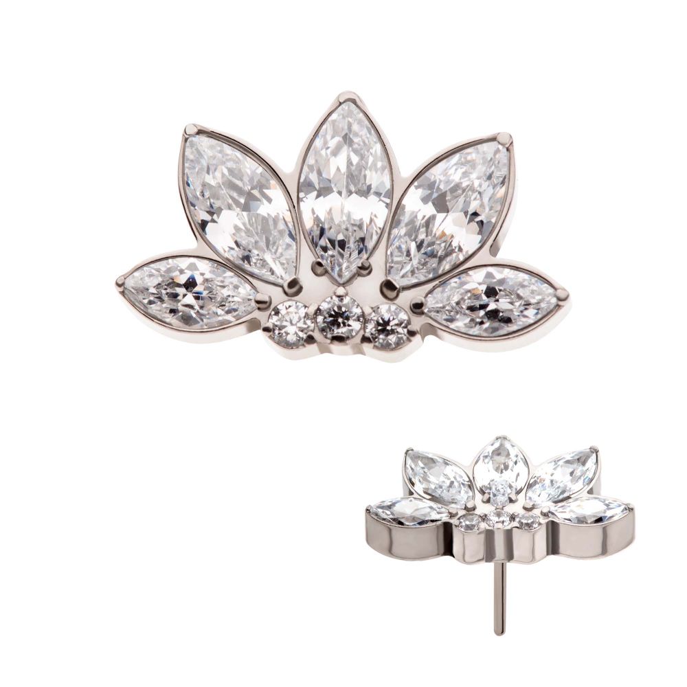 Titanium Threadless 5-Cluster Marquise Opalite/CZ with Round Clear CZ Fan Shape Top