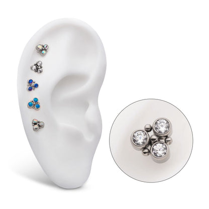 Titanium Threadless 4-Bead Bezel Round CZ/Opal 3-Cluster Top