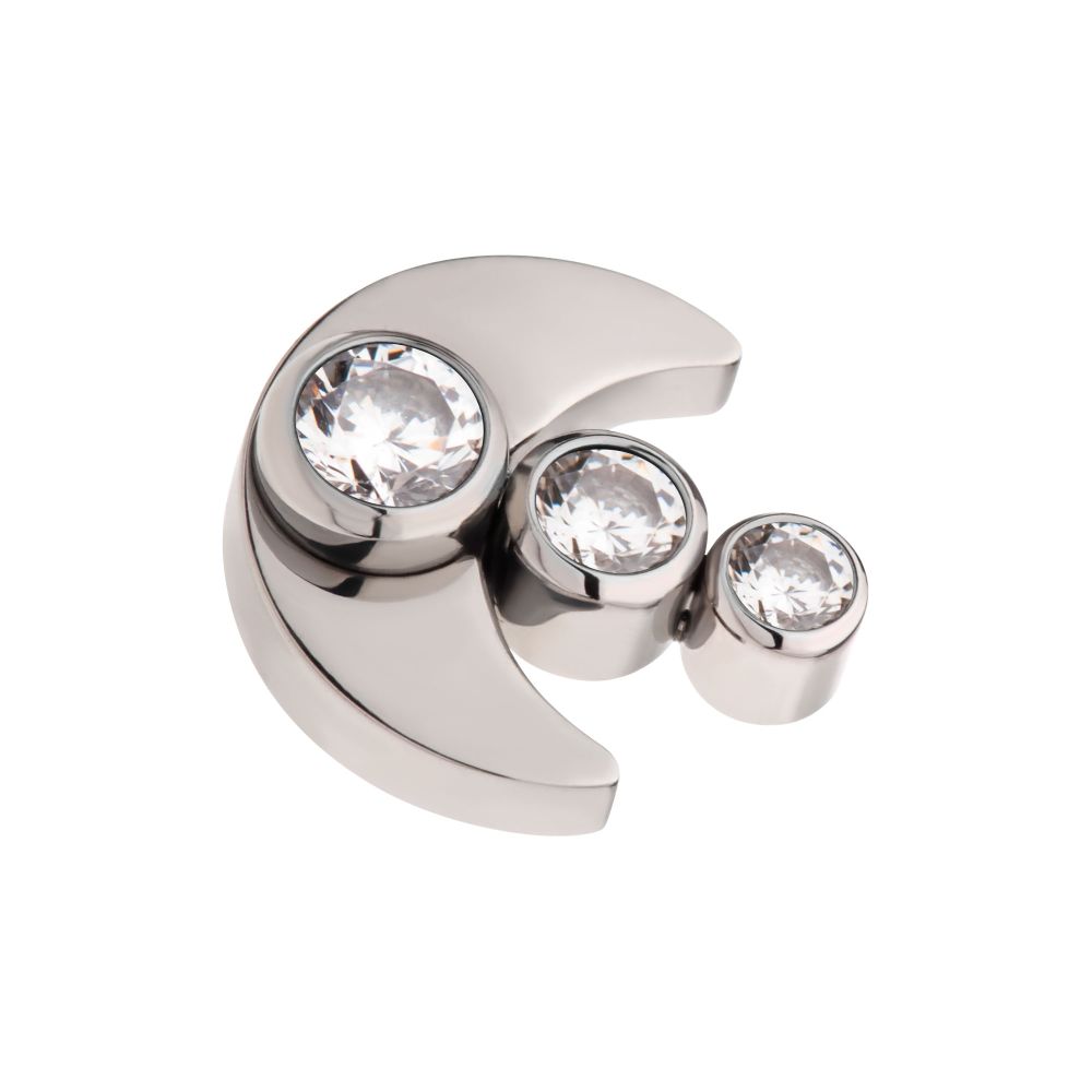 Titanium Threadless 3-Cluster Bezel Set Gem/Opal Crescent Moon Top