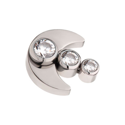 Titanium Threadless 3-Cluster Bezel Set Gem/Opal Crescent Moon Top