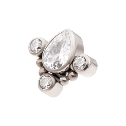 Titanium Threadless Beaded Bezel Set Teardrop & Round Gem Cluster Top