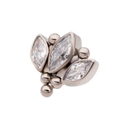 Titanium Threadless Beaded Bezel Set Marquise Gem 3-Cluster Top