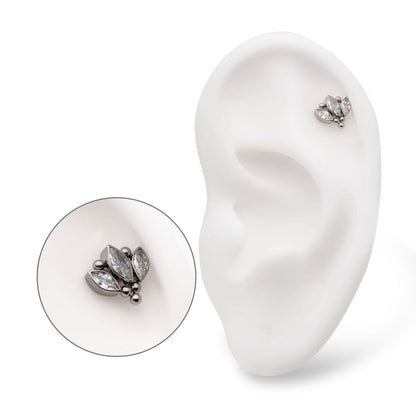 Titanium Threadless Beaded Bezel Set Marquise Gem 3-Cluster Top
