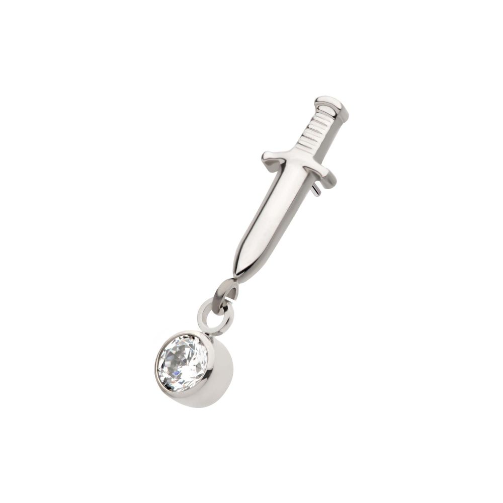 Titanium Threadless Dangle Bezel Round Gem Dagger Top