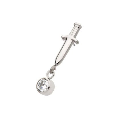 Titanium Threadless Dangle Bezel Round Gem Dagger Top