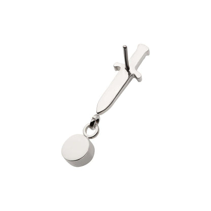 Titanium Threadless Dangle Bezel Round Gem Dagger Top