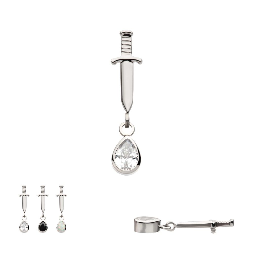 Titanium Threadless Dangle Bezel Teardrop Gem Dagger Top