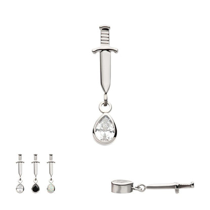 Titanium Threadless Dangle Bezel Teardrop Gem Dagger Top