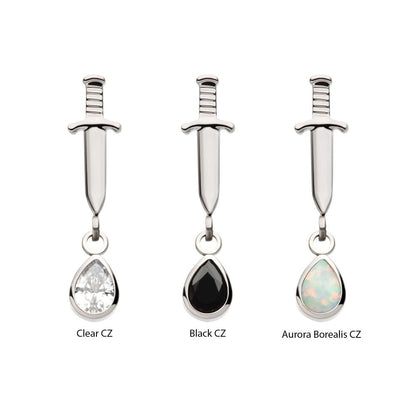 Titanium Threadless Dangle Bezel Teardrop Gem Dagger Top
