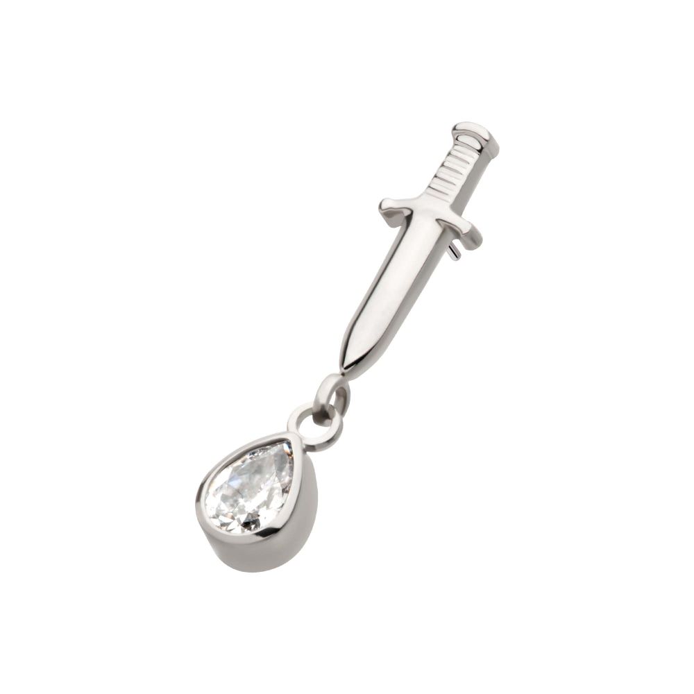 Titanium Threadless Dangle Bezel Teardrop Gem Dagger Top