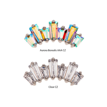 Titanium Threadless Prong Set Baguette CZ 7-Cluster Fan Shape Top