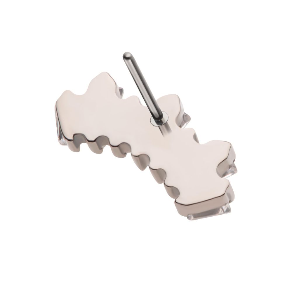 Titanium Threadless Prong Set Baguette CZ 7-Cluster Fan Shape Top