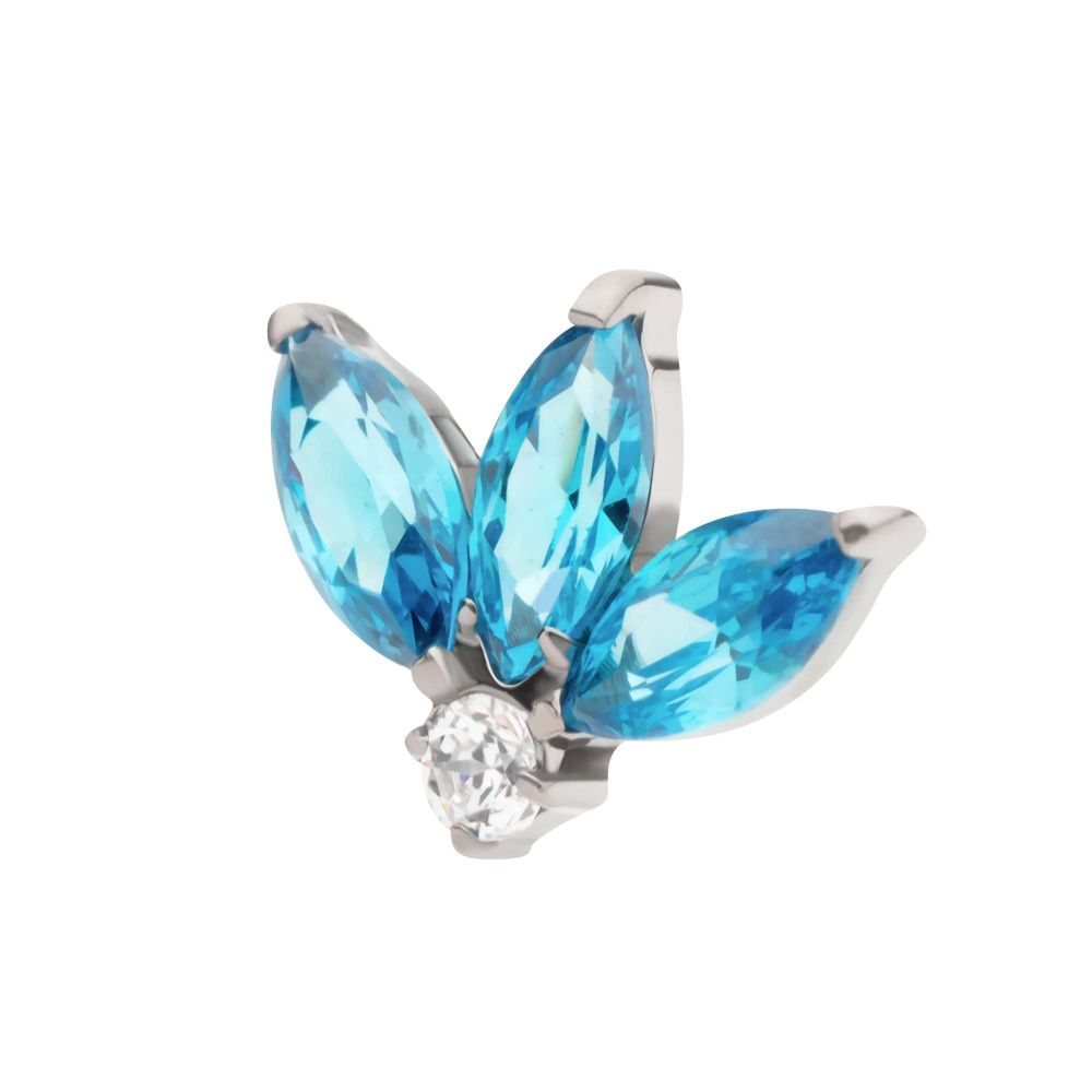 Titanium Threadless 3-Cluster Marquise with Clear Round CZ Fan Shape Top