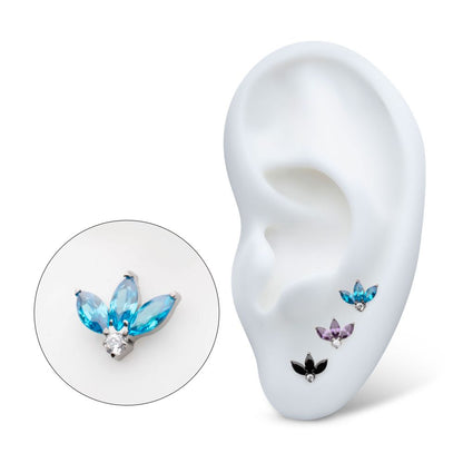 Titanium Threadless 3-Cluster Marquise with Clear Round CZ Fan Shape Top