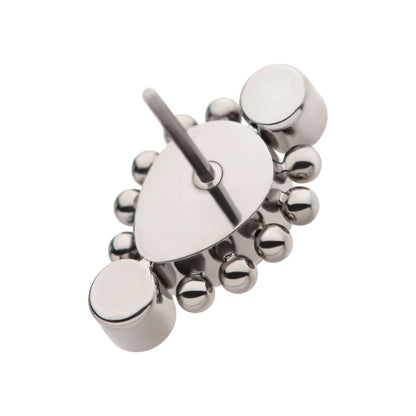 Titanium Threadless with Bezel Set Round CZ & Beads Around Teardrop CZ Top