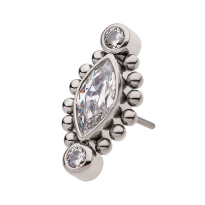 Titanium Threadless with Bezel Set Round CZ & Beads Around Marquise CZ Top