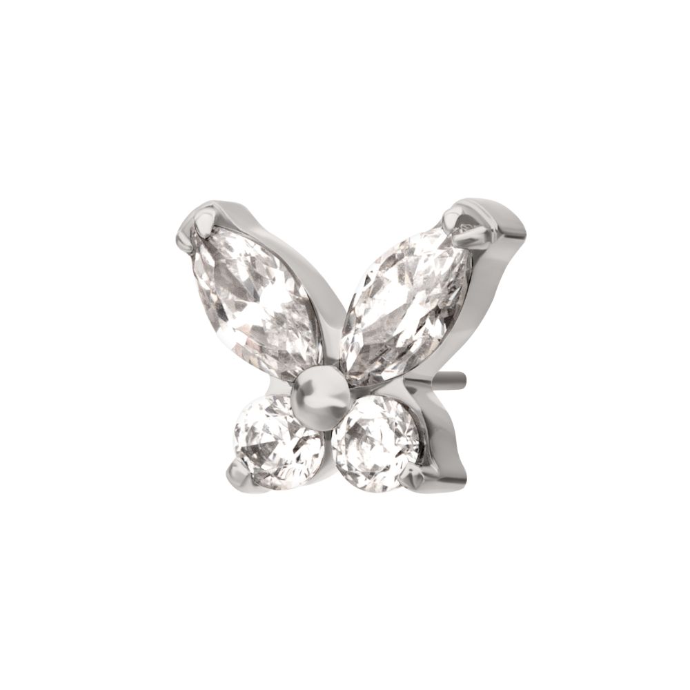Titanium Threadless Small Butterfly with Prong Set Round & Marquise Gem Top