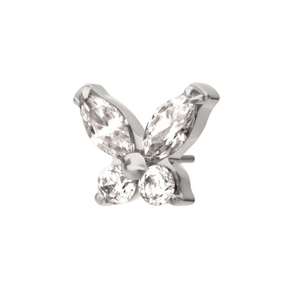 Titanium Threadless Small Butterfly with Prong Set Round & Marquise Gem Top