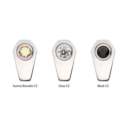Titanium Threadless Coffin Top with Bezel Set Round CZ