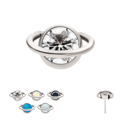 Titanium Threadless Planet Top with Bezel Set Round CZ/Opal