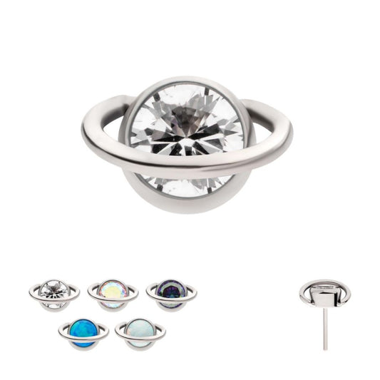 Titanium Threadless Planet Top with Bezel Set Round CZ/Opal