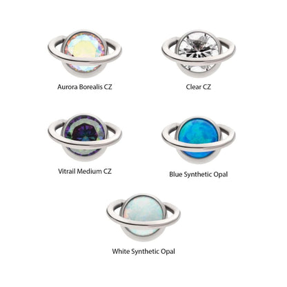 Titanium Threadless Planet Top with Bezel Set Round CZ/Opal